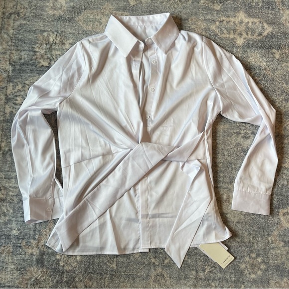 Commense White Semi-Sheer Button Down Tied Long Shirt - Picture 5 of 6